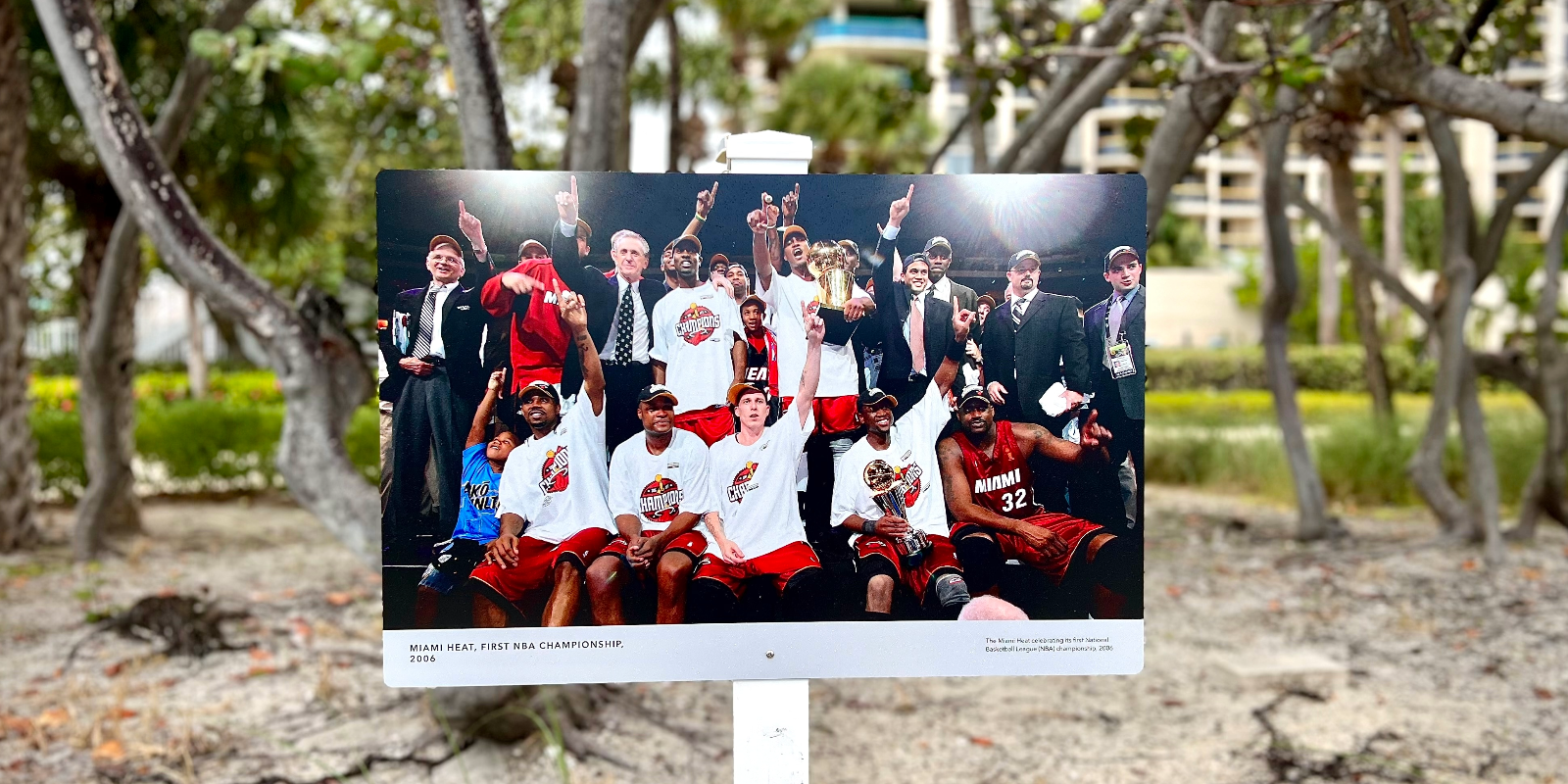 Miami Heat Championship displayed at the beach